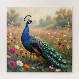 Ein bunter Pfau und Blumen  Puzzle