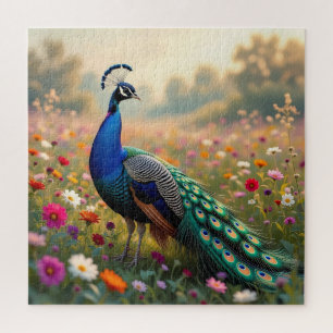 Ein bunter Pfau und Blumen  Puzzle