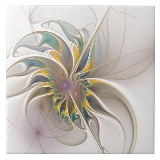 Ein buntes Fraktal-Ornament. Abstrakte Blume Fliese (Vorderseite)