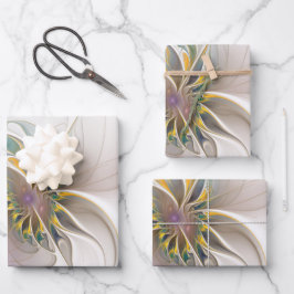 Ein buntes Fraktal-Ornament. Abstrakte Blume Geschenkpapier Set