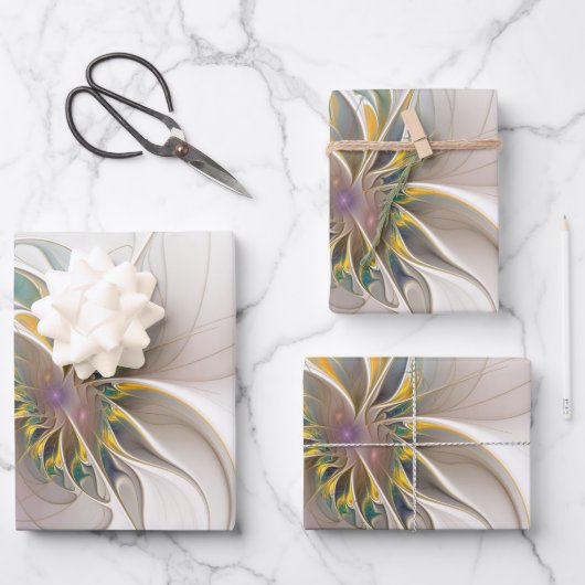 Ein buntes Fraktal-Ornament. Abstrakte Blume Geschenkpapier Set (Vorderseite)
