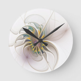 Ein buntes Fraktal-Ornament. Abstrakte Blume Runde Wanduhr