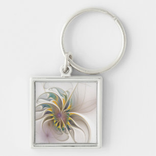 Ein buntes Fraktal-Ornament. Abstrakte Blume Schlüsselanhänger