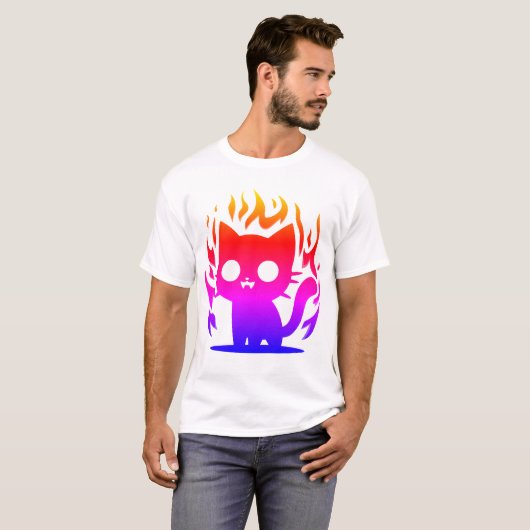 ein buntes Silhouette Cat Mem T-Shirt (Vorne ganz)