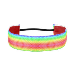 Ein buntes Stoffstirnband mit Regenbogenmuster 