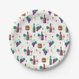 Ein buntes weinbezogenes Muster Pappteller