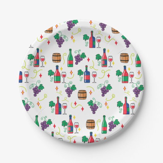 Ein buntes weinbezogenes Muster Pappteller (Vorderseite)