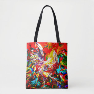 "Ein buntester Morgen-" Hahn und Kolibris Tasche