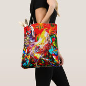 "Ein buntester Morgen-" Hahn und Kolibris Tasche (Von Nahem)