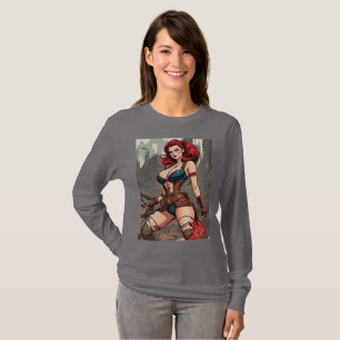 Ein Button-Up-Heldin in einer postapokalyptischen  T-Shirt