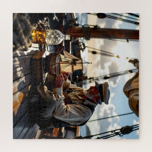 Ein Captain Gebäude ein Schiff in einer Flasche Puzzle (Horizontal)