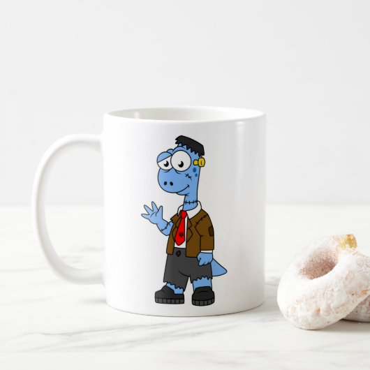Ein Cartoon Brontosaurier verkleidete sich als Fra Kaffeetasse (Mit Donut)