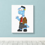 Ein Cartoon Brontosaurier verkleidete sich als Fra Leinwanddruck (Insitu (Holzboden))