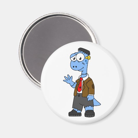 Ein Cartoon Brontosaurier verkleidete sich als Fra Magnet (Vorderseite/Rückseite)