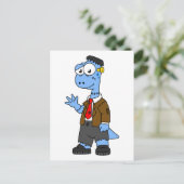 Ein Cartoon Brontosaurier verkleidete sich als Fra Postkarte (Stehend Vorderseite)