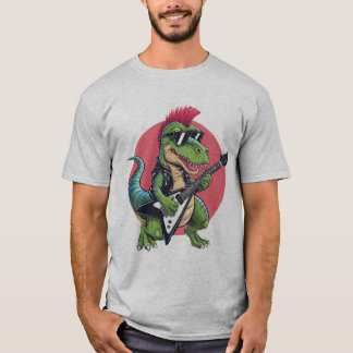 ein Cartoon-Dinosaurier, der eine elektrische Gita T-Shirt