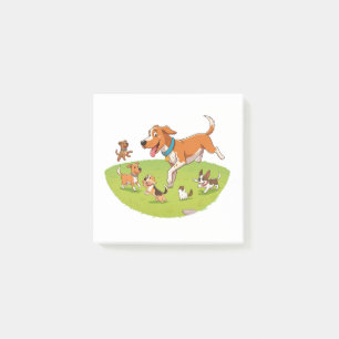 ein Cartoon einer Gruppe von Hunden, die in einem  Post-it Klebezettel