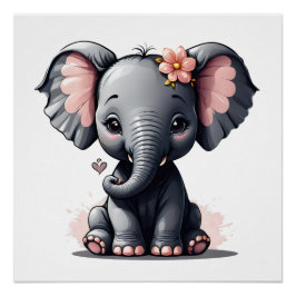 Ein Cartoon Elephant auf dem 3 Glossy Poster