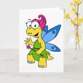 Ein Cartoon Fairysaur Dinosaurier. Karte (Gelbe Blume)