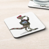 Ein Cartoon Iguanodon Clerk. Getränkeuntersetzer (Linke Seite)