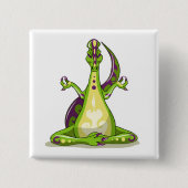 Ein Cartoon Iguanodon Dinosaurier, der Yoga macht. Button (Vorderseite)