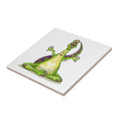 Ein Cartoon Iguanodon Dinosaurier, der Yoga macht. Fliese (Seite)