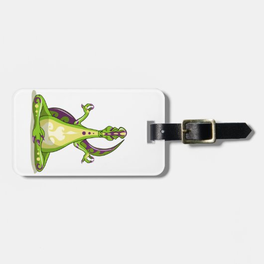 Ein Cartoon Iguanodon Dinosaurier, der Yoga macht. Gepäckanhänger (Vorderseite horizontal)