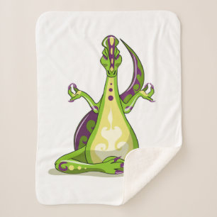Ein Cartoon Iguanodon Dinosaurier, der Yoga macht. Sherpadecke