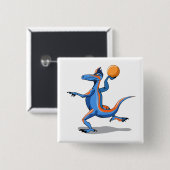 Ein Cartoon Iguanodon spielt Basketball. Button (Vorne & Hinten)