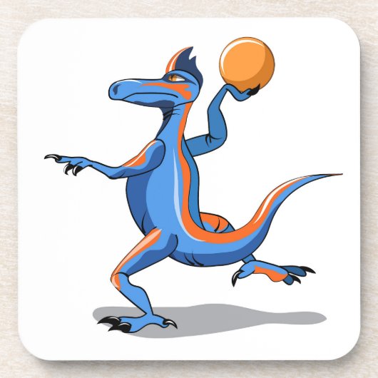 Ein Cartoon Iguanodon spielt Basketball. Getränkeuntersetzer (Vorderseite)