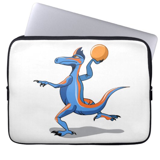 Ein Cartoon Iguanodon spielt Basketball. Laptopschutzhülle (Vorderseite)
