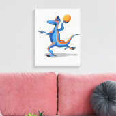 Ein Cartoon Iguanodon spielt Basketball. Leinwanddruck (Insitu (Wohnzimmer))