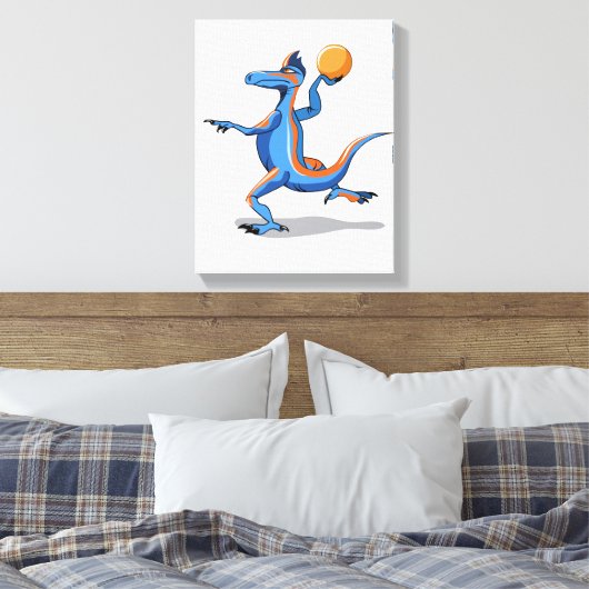 Ein Cartoon Iguanodon spielt Basketball. Leinwanddruck (Insitu (Schlafzimmer))