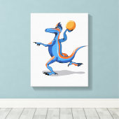 Ein Cartoon Iguanodon spielt Basketball. Leinwanddruck (Insitu (Holzboden))