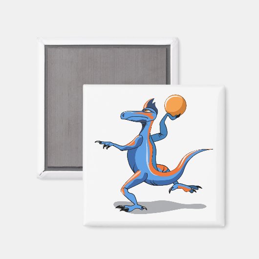 Ein Cartoon Iguanodon spielt Basketball. Magnet (Vorderseite/Rückseite)