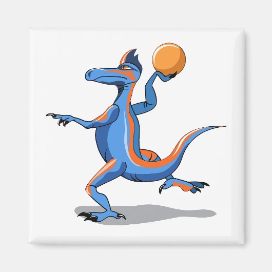 Ein Cartoon Iguanodon spielt Basketball. Magnet (Vorne)