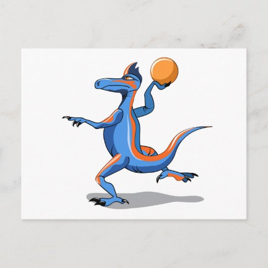 Ein Cartoon Iguanodon spielt Basketball. Postkarte (Vorderseite)