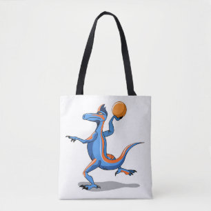 Ein Cartoon Iguanodon spielt Basketball. Tasche