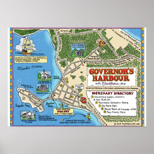 Ein Cartoon-Karte des Hafens von Gouverneur Bahama Poster (Vorne)