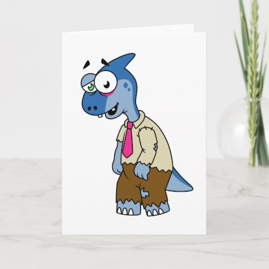 Ein Cartoon Parasaurolophus, der als Zombie verkle Karte (Vorderseite)