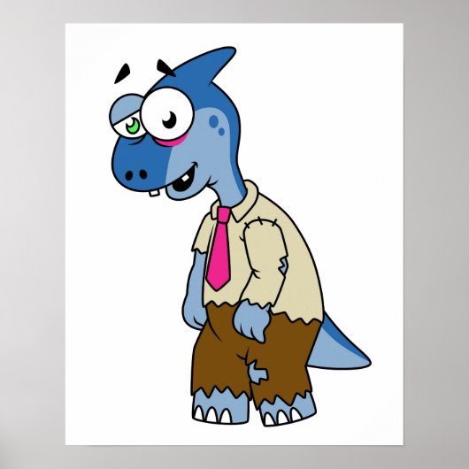 Ein Cartoon Parasaurolophus, der als Zombie verkle Poster (Vorne)