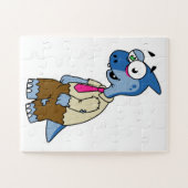 Ein Cartoon Parasaurolophus, der als Zombie verkle Puzzle (Horizontal)