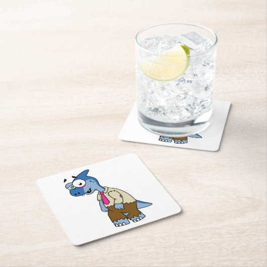 Ein Cartoon Parasaurolophus, der als Zombie verkle Rechteckiger Pappuntersetzer (Vor Ort)