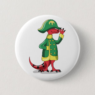 Ein Cartoon Tyrannosaur Rex verkleidet als Napoleo Button