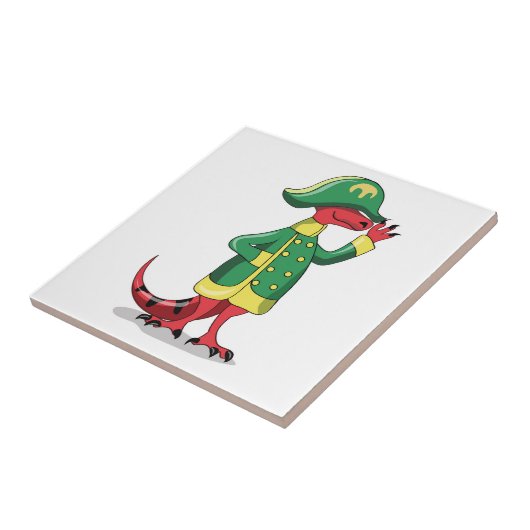 Ein Cartoon Tyrannosaur Rex verkleidet als Napoleo Fliese (Seite)