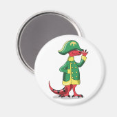 Ein Cartoon Tyrannosaur Rex verkleidet als Napoleo Magnet (Vorderseite/Rückseite)