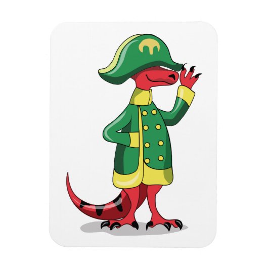 Ein Cartoon Tyrannosaur Rex verkleidet als Napoleo Magnet (Vertikal)