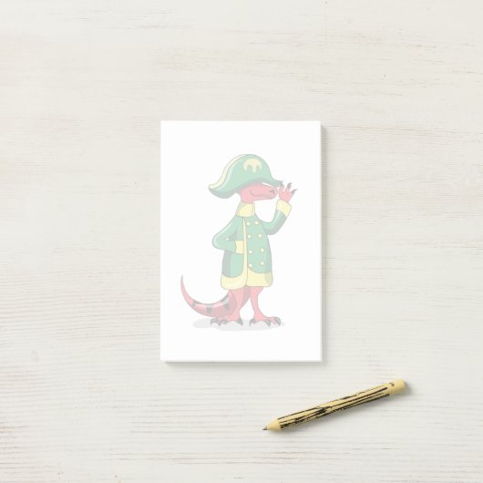 Ein Cartoon Tyrannosaur Rex verkleidet als Napoleo Post-it Klebezettel (Auf Schreibtisch)