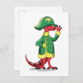 Ein Cartoon Tyrannosaur Rex verkleidet als Napoleo Postkarte (Vorne/Hinten)