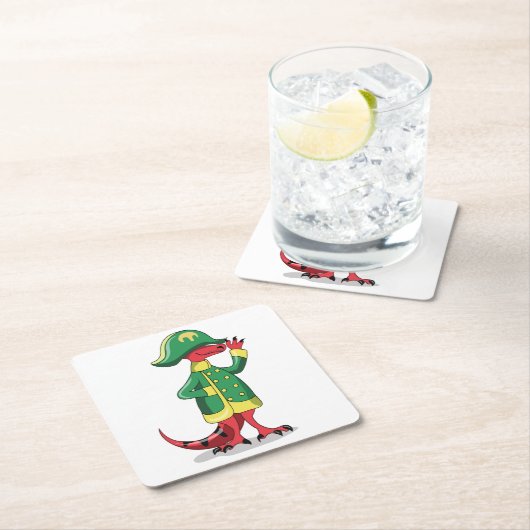 Ein Cartoon Tyrannosaur Rex verkleidet als Napoleo Rechteckiger Pappuntersetzer (Vor Ort)